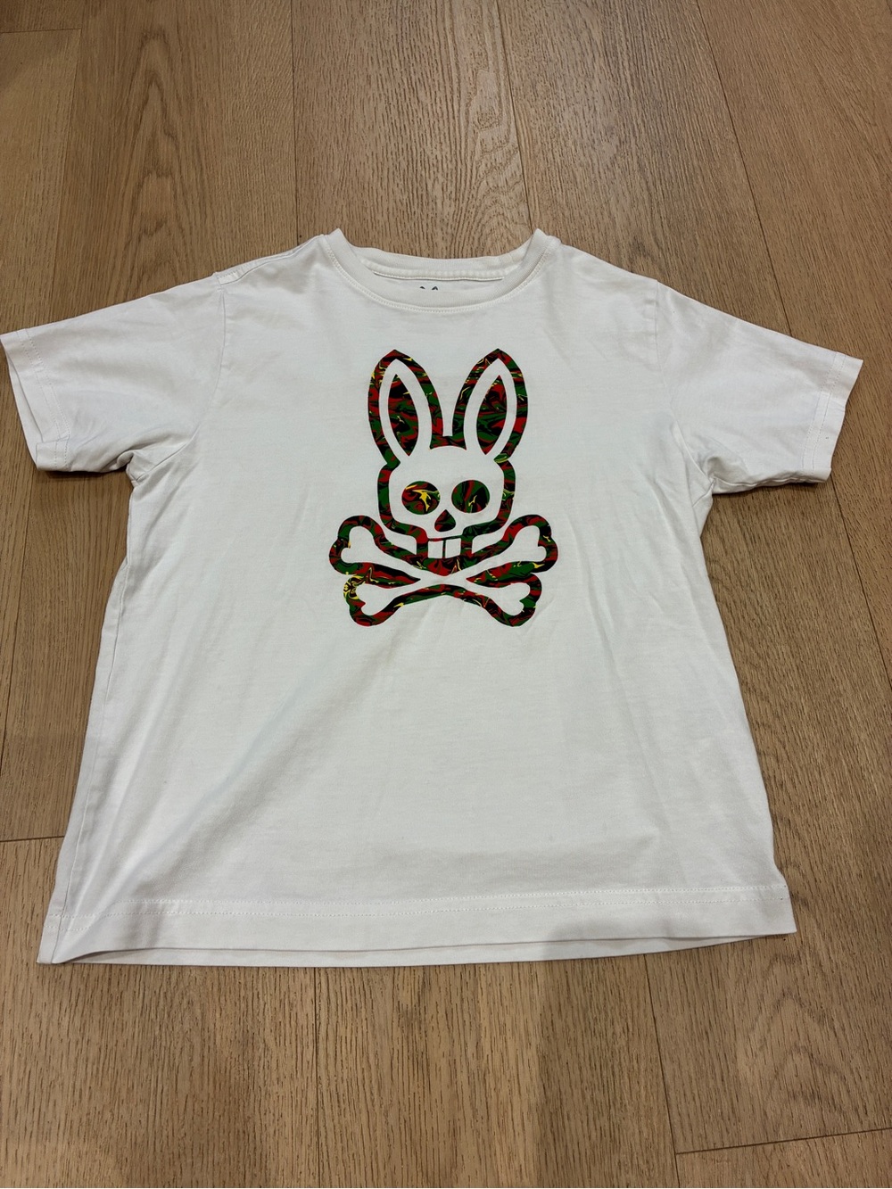 Psycho Bunny Boys White Tee with Multicolor Camo Bunny Skull
